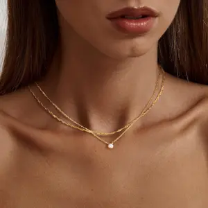 Layered Gold Necklaces for Women, Dainty Layered Necklace 14k Gold Plated/Silver Cubic Zirconia Necklace Stack, Simple CZ Jewelry Trendy Gifts for Women-USA