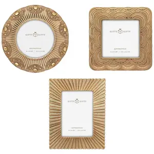 Classic Gold 1920s Mini Frame Set/Set of 3/2.5x2.5 & 2.5x3.5 In| For Tabletop Display| Perfect for Home, Wedding, Graduation, Or Milestone Photos