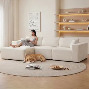 TLLMOON Viral Boneless Freely Combinable Modular Sectional Sofa Cloud Couch with Deep Seat DIY L Shape Sectional with Chaise Upholstered Couches for Living Room Corduroy BLACK Left Facing Chaise