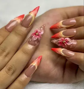 Cute Change Studio Y2K Red 3D Flower Press On Nails: Retro Girly Nail Art Set Glossy Finish Sizes XS to L Customizable Application Easy & Safe for Natural Nails