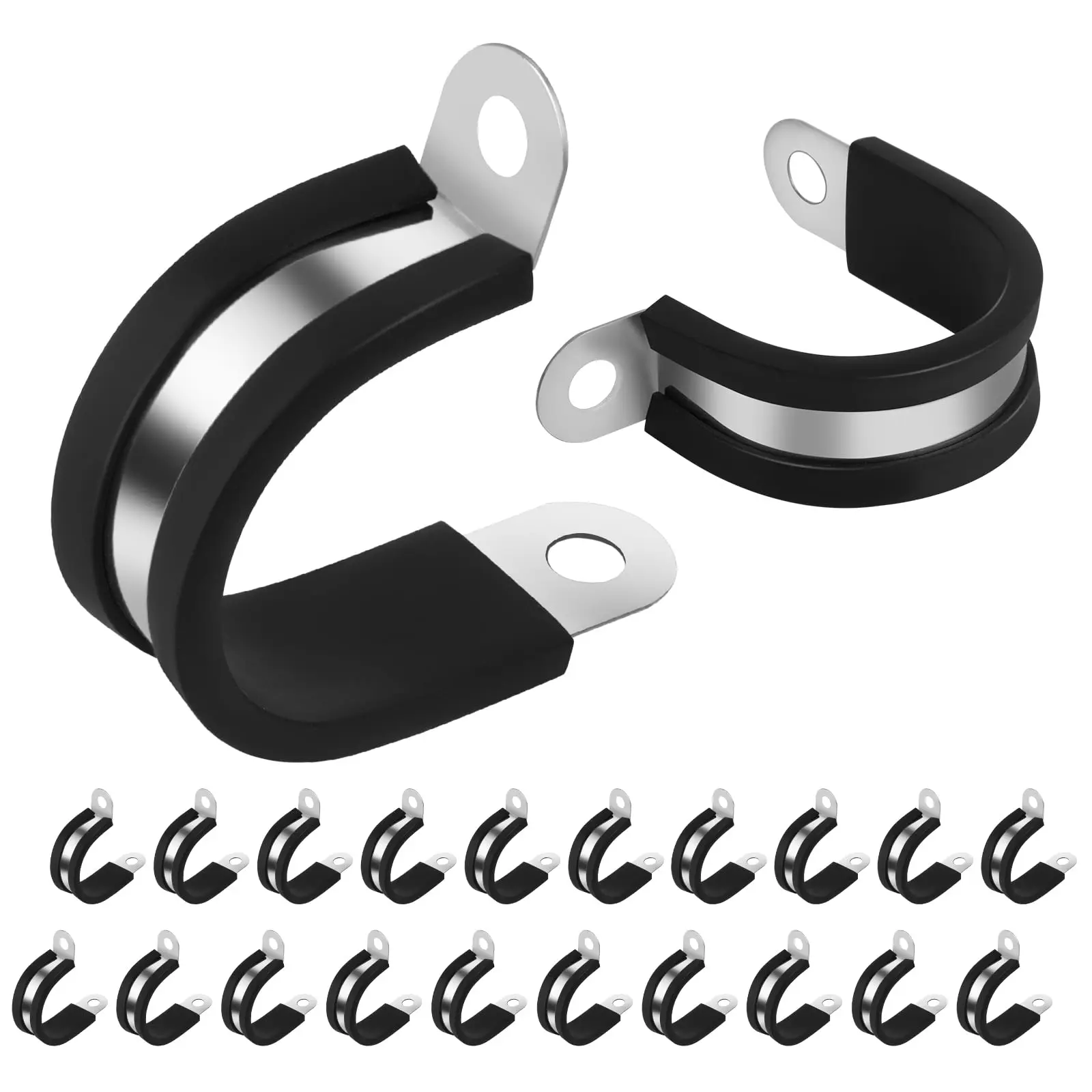 20 1/2 Inch 304 Stainless Steel Cable Clamp  Rubber Cushioned Insulated Conduits Pipe Strap Clamps For Fixing On Various Surfaces