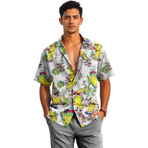 HANDICHI Design Men's Hawaiian Wrinkle Free Short Sleeve Button Down Funny Tropical Floral Beach Vacation Shirt