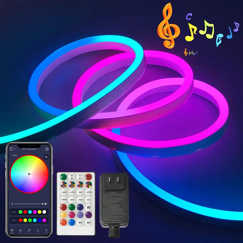 Silicone Flexible RGB Neon Strip Lights, 2-Pack (50ft×2, Total 100ft) with App, Remote Control, Music Sync, Dimmable DIY Effects, Accent Strip Neon Lights for Bedroom, Party Décor, Gaming Setups