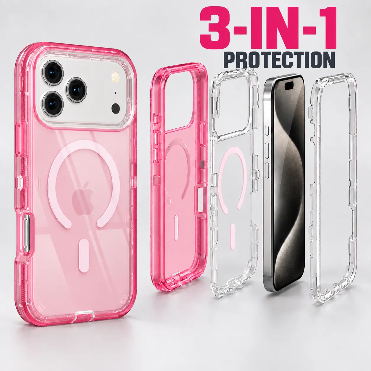 Magnetic Case For iPhone 17 Pro Max 16 15 14 13, Compatible with MagSafe, Dual Layer Transparent Magnetic Phone Case, Heavy Duty Anti-Drop Shockproof Protection Phone Cases for iPhone