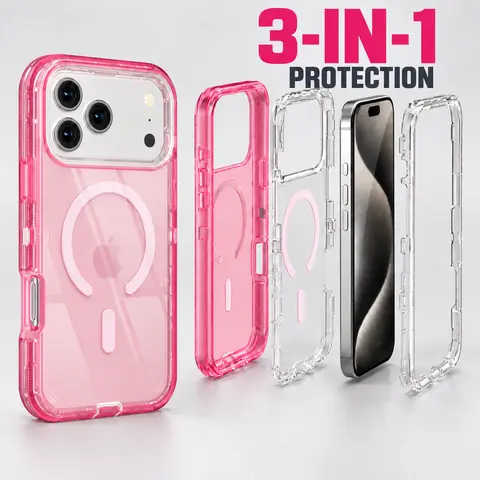 Magnetic Case For iPhone 17 Pro Max 16 15 14 13, Compatible with MagSafe, Dual Layer Transparent Magnetic Phone Case, Heavy Duty Anti-Drop Shockproof Protection Phone Cases for iPhone
