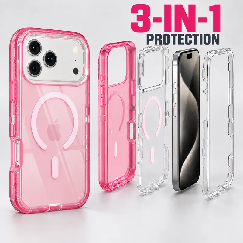 Magnetic Case For iPhone 17 Pro Max 16 15 14 13, Compatible with MagSafe, Dual Layer Transparent Magnetic Phone Case, Heavy Duty Anti-Drop Shockproof Protection Phone Cases for iPhone