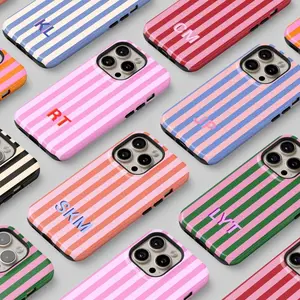 Custom Name Phone Case Personalized Stripes Aesthetic Cover for iPhone 17 16 15 14 Pro Max