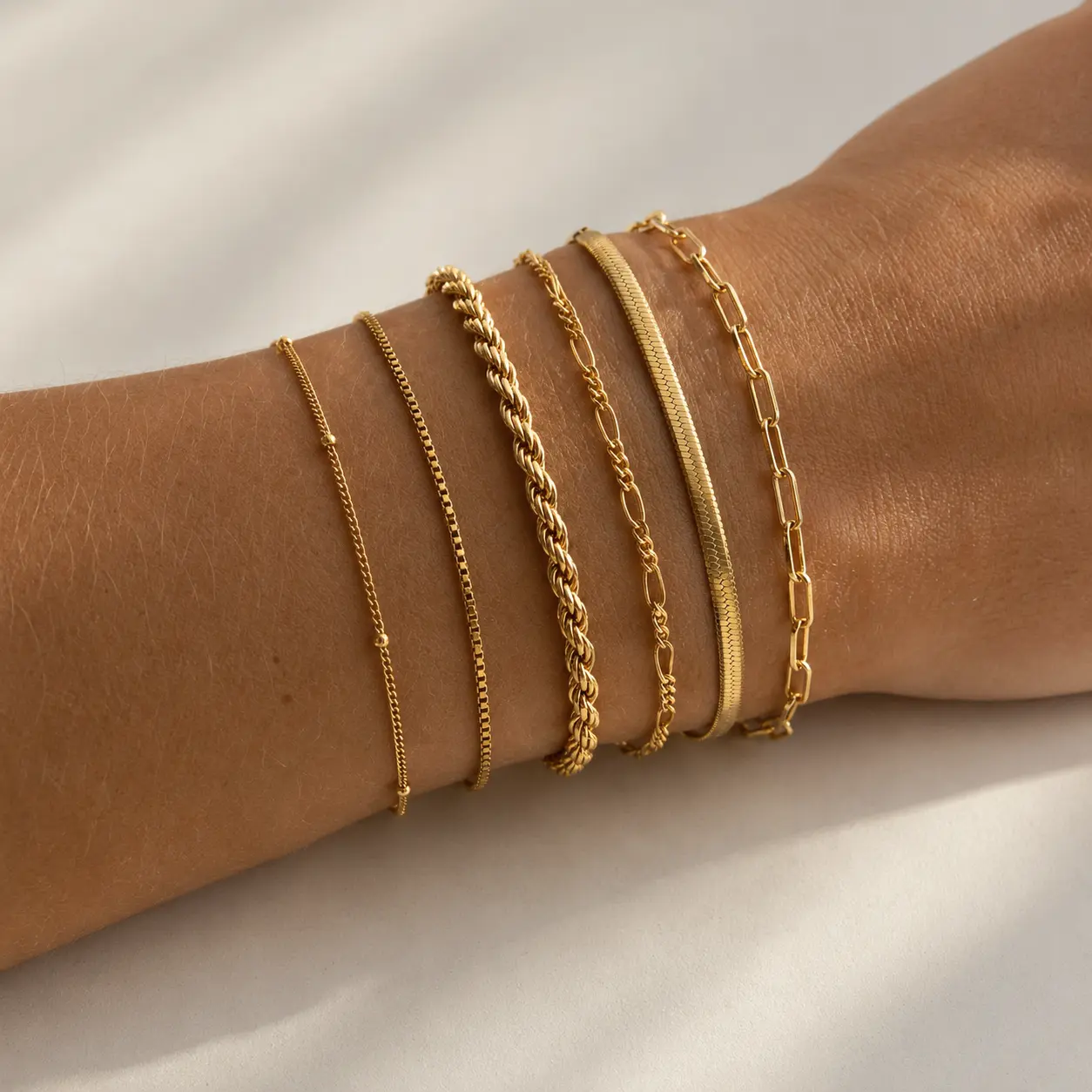 Women's 6Pcs Dainty Thin Gold Alloy Chain Bracelet Set - Twisted Rope, Paperclip Chain Costume Jewelry Gifts, Women's Matching Sets, Matching Sets sohochic