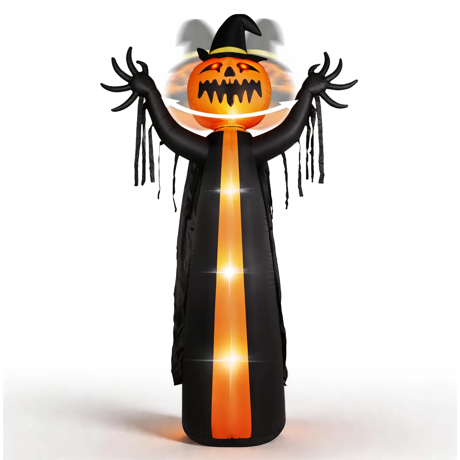 Ubesgoo 10FT Cape Pumpkin Ghost, Rotatable Head, 6 LED Lights, Black and Orange, Halloween Inflatable Decoration