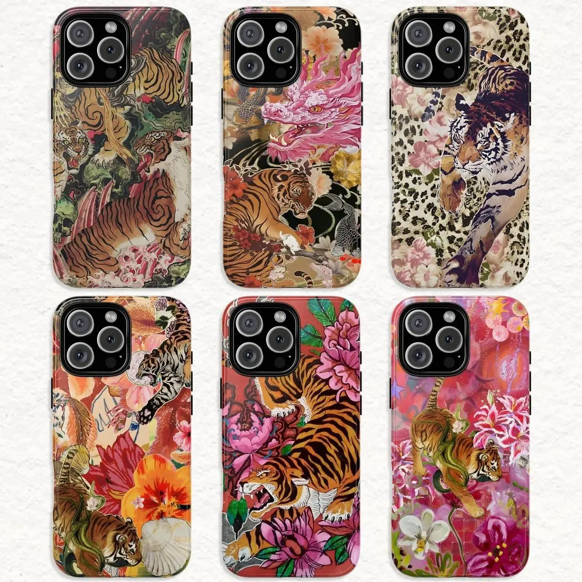 JIACC Vintage Chinese Tiger Pattern Phone Case Ink Painting Style for iPhone 17 16 15 14 13 12 11 Pro Max X XS & Samsung Galaxy S21–S25 Plus Ultra Gift For Her, For Teen Girl