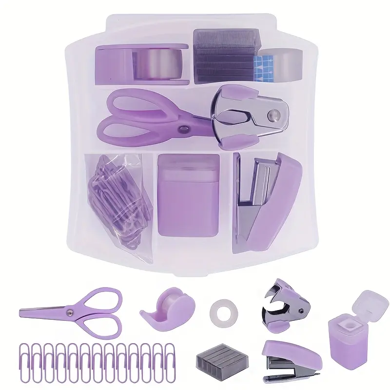 Mini Stapler Set, Complete School Office Supplies Kit Includes Stapler, Scissors, Tape Dispenser, and More, Office Accessories, Perfect for Christmas, Halloween, New Year Gifts, Desk Supplies Set