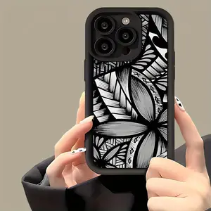Black and White Polynesian Totem-Themed Phone Case, High Quality Protective Phone Case, Suitable for iPhone 17/16/15/14/13/12/11 Pro, Plus, Pro Max, Mini, X, XS,XSMAX, XR and Other Series, Shockproof, Lightweight, TPU Material.