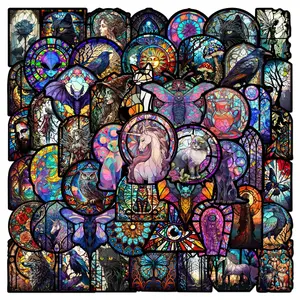 50pcs Vintage Gothic Stained Glass Stickers Church Art Glass Graffiti Stickers for DIY Luggage Laptop Motorcycle Bicycle Stickers Decal for Cars Sticker Decals