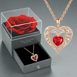 Rose Gift Box Heart Necklace - Perfect for Lover Mother Best Friend Wife Girlfriend - Ideal for Valentine's Day Thanksgiving Christmas Parties Birthdays New Year's