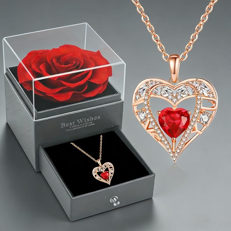 Rose Gift Box Heart Necklace - Perfect for Lover Mother Best Friend Wife Girlfriend - Ideal for Valentine's Day Thanksgiving Christmas Parties Birthdays New Year's