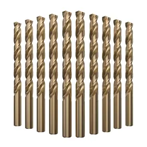 M35 Cobalt HSS Jobber Length Twist Drill Bit with Straight Shank, Heavy Duty, Drilling for Cast Iron, Heat-Treated Steel, Stainless Steel and Other Hard Materials, 10 count, 3/8"