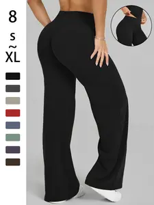 Women's Plain Loose Fashion Sport Pants, High Waist Elastic Comfortable Straight Leg, Slimming Wide Leg Yoga Casual Pants, Spring Summer Daily Wear