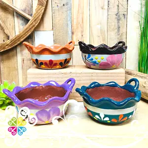 Set of 4 Engobe Small Cazuelita Clay Bowl