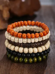 Men's Fashion Business Casual Jewelry Set, Boho Style Wooden Bead Bracelet, Bohemian Bracelets, Perfect Gift for Father's Day & Christmas
