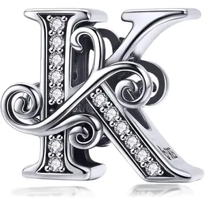 925 Sterling Silver Letter Charms Alphabet Initial Beads Jewelry