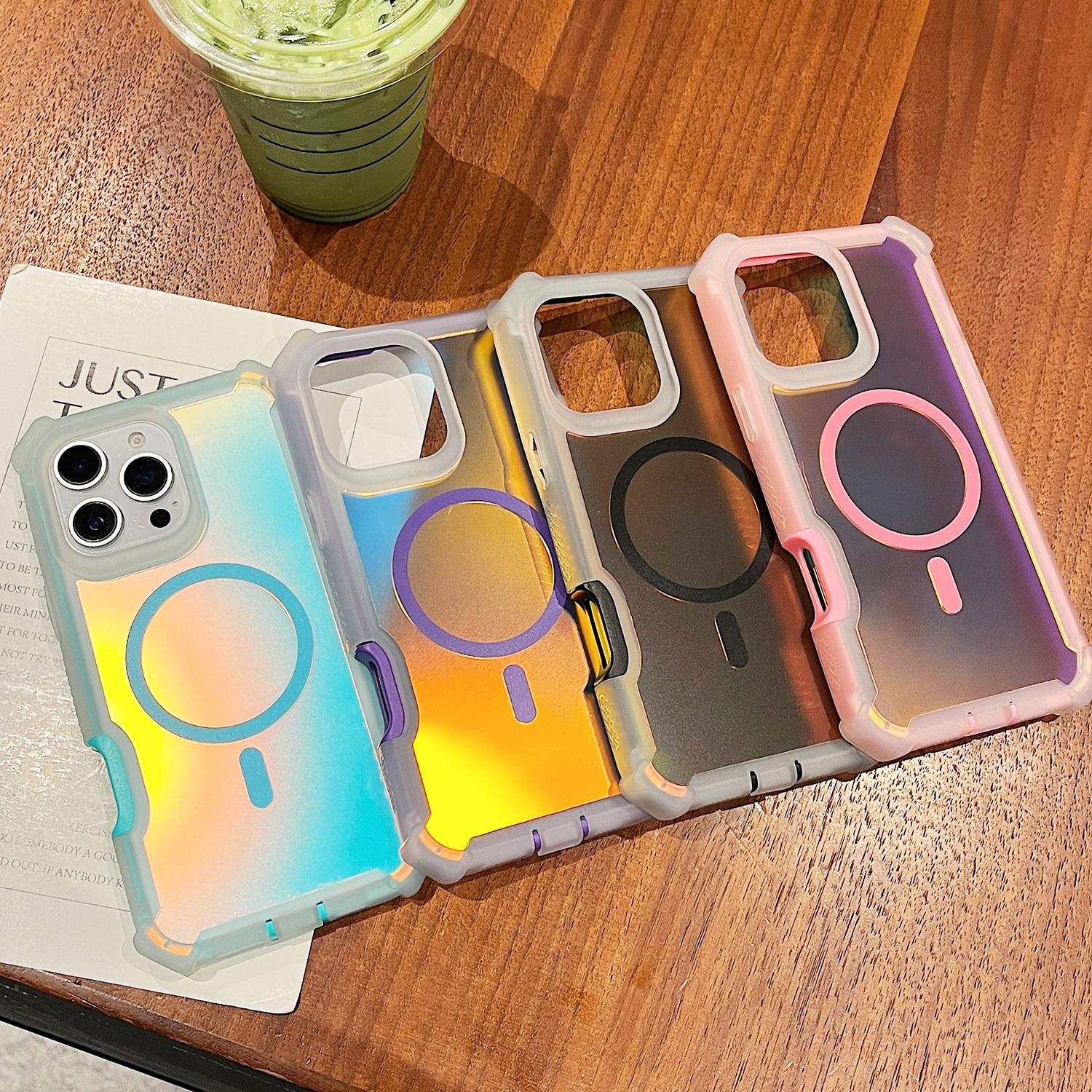 For iPhone 17 Pro Max Case/17 Air/17 Pro/17 16 15 14 13 , Iridescent Back, Magnetic Support for MagSafe Shockproof Cover, Crystal and Corner High-Duty Protection for Girls Women