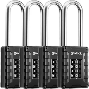 2.76 in Long Shackle Combination Locks| 4-Digit Padlocks for Gym Locker, Cabinets, Toolboxes,, Fences, Sheds| 4-Pack, Black