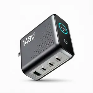 148W GaN Laptop Charger with Touch Control & AI Power Display, 4-Port USB-C Fast Charging Power Adapter, Up to 140W Max Single Port, Smart Power & Temperature Monitoring, for MacBook, iPhone 17/16 Series, iPad, Samsung Galaxy, Pixel, and More