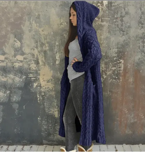 [Winter & Fall Sweater] [Blue Cardigan] [Hooded Sweater] [Full Length Sweater] [Plus Size Cardigan]  [Plus]