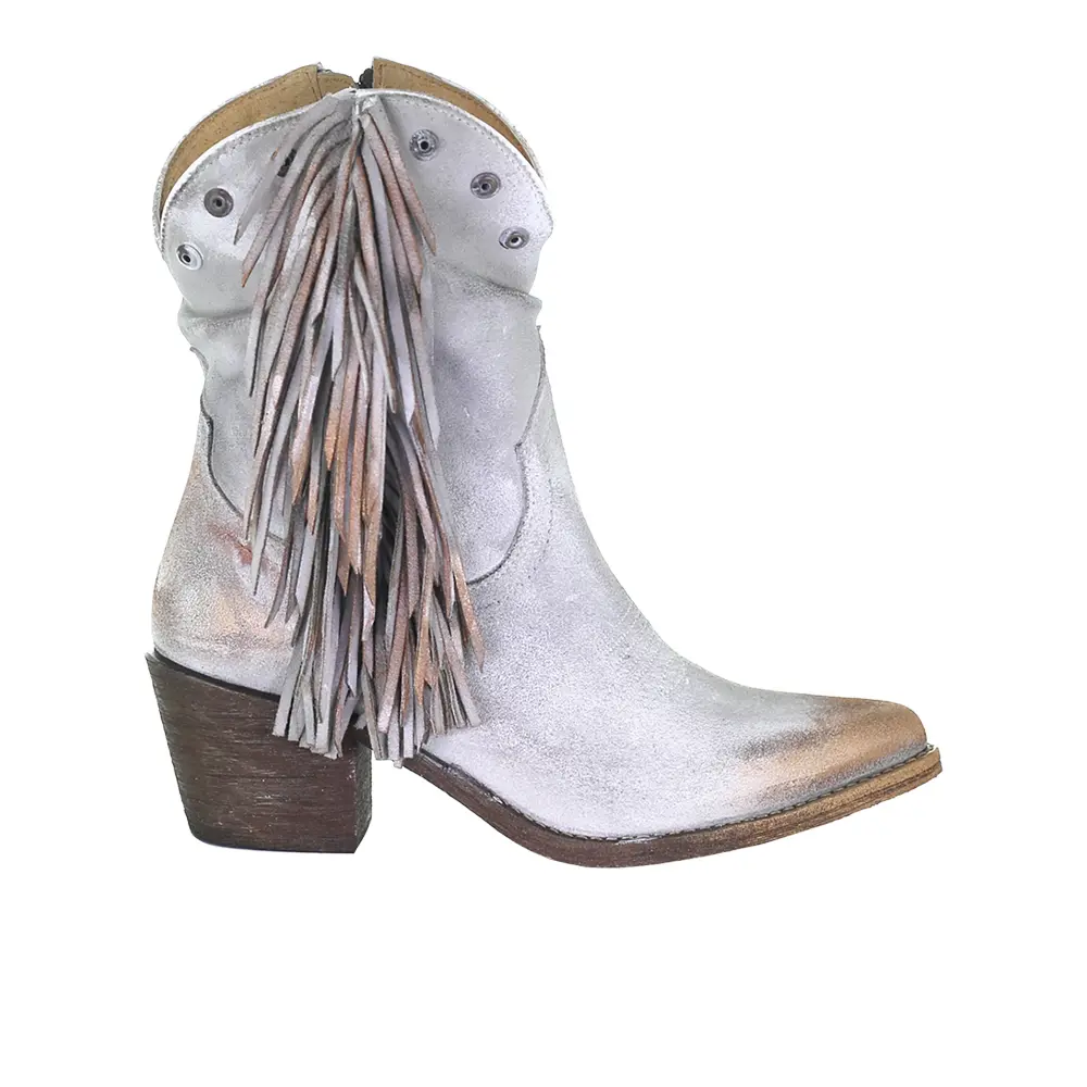Circle G by Corral Womens Fringe Studded Metallic Pointed Toe Zippered  Casual Boots Ankle Low Heel 1-2" - Grey