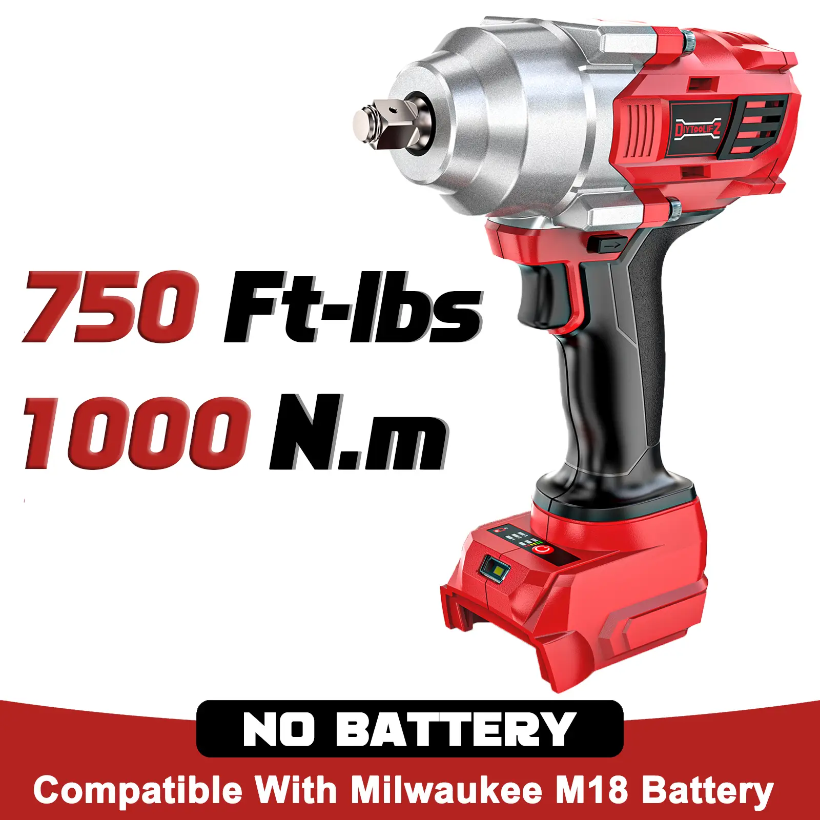 750Ft-lbs (1000N.m) Impact Wrench 1/2 inch for Milwaukee M18 Battery (Battery NOT Included!), High Torque Brushless Impact Gun with 4-Mode Speed