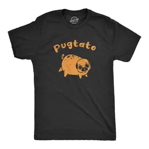 Mens Pugtato T Shirt Funny Cute Adorable Pug Potato Puppy Tee for Guys Mens Funny T Shirts Cool Vintage Fashion T-Shirt Gift Classic Menswear Food Apparel for Men Funny Dog Short Sleeve Novelty Tees for Guys Black -