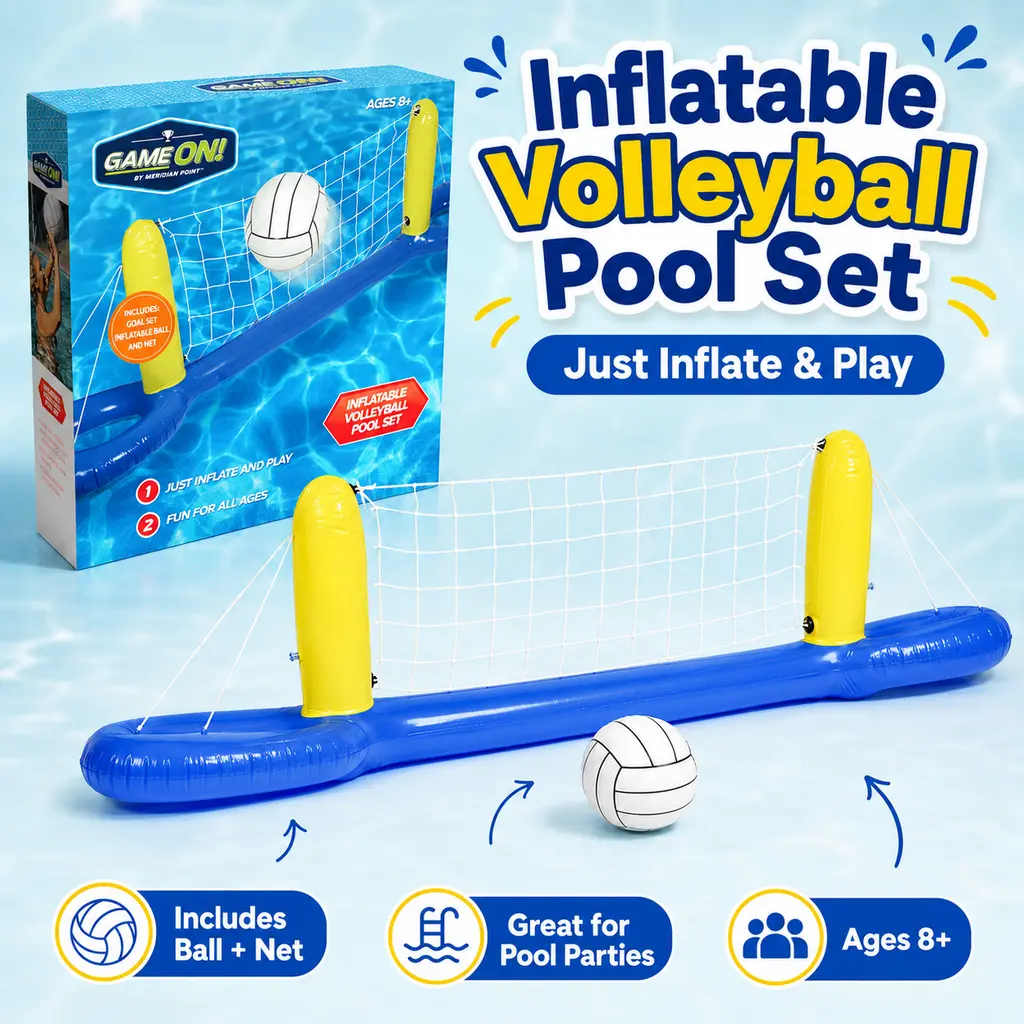 Inflatable Volleyball Pool Set with Floating Net & Ball for Family Pool Games
