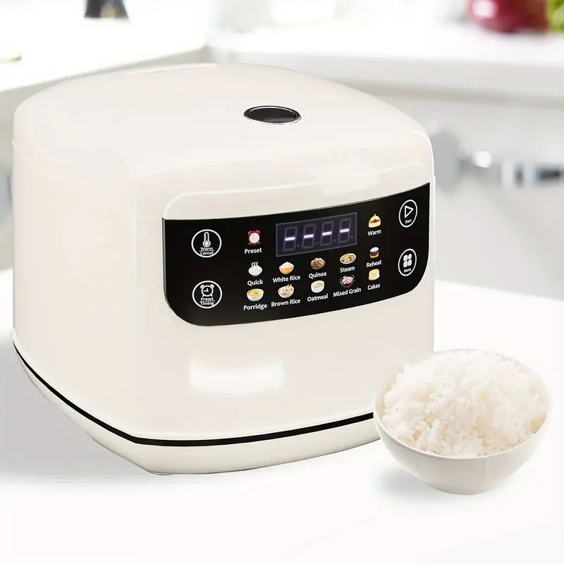 5-Cup Electric Mini Rice Cooker - 10-in-1 Smart Multi-Functional Cooker with Time Control, Non-Stick Coating Inner Pot for Soup, Mixed Grain Rice (White), 10-In-1 Cooker, Easy Clean Design