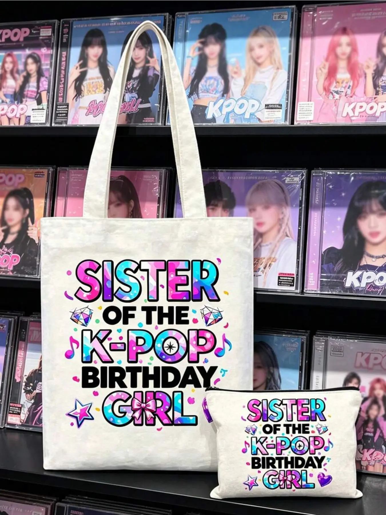 K-Pop Girl Birthday Sister Canvas Bag, Large Capacity Shoulder Bag, Fan Gift, Commute Shopping Bag, Foldable Casual Grocery Bag, Fashion Event Bag