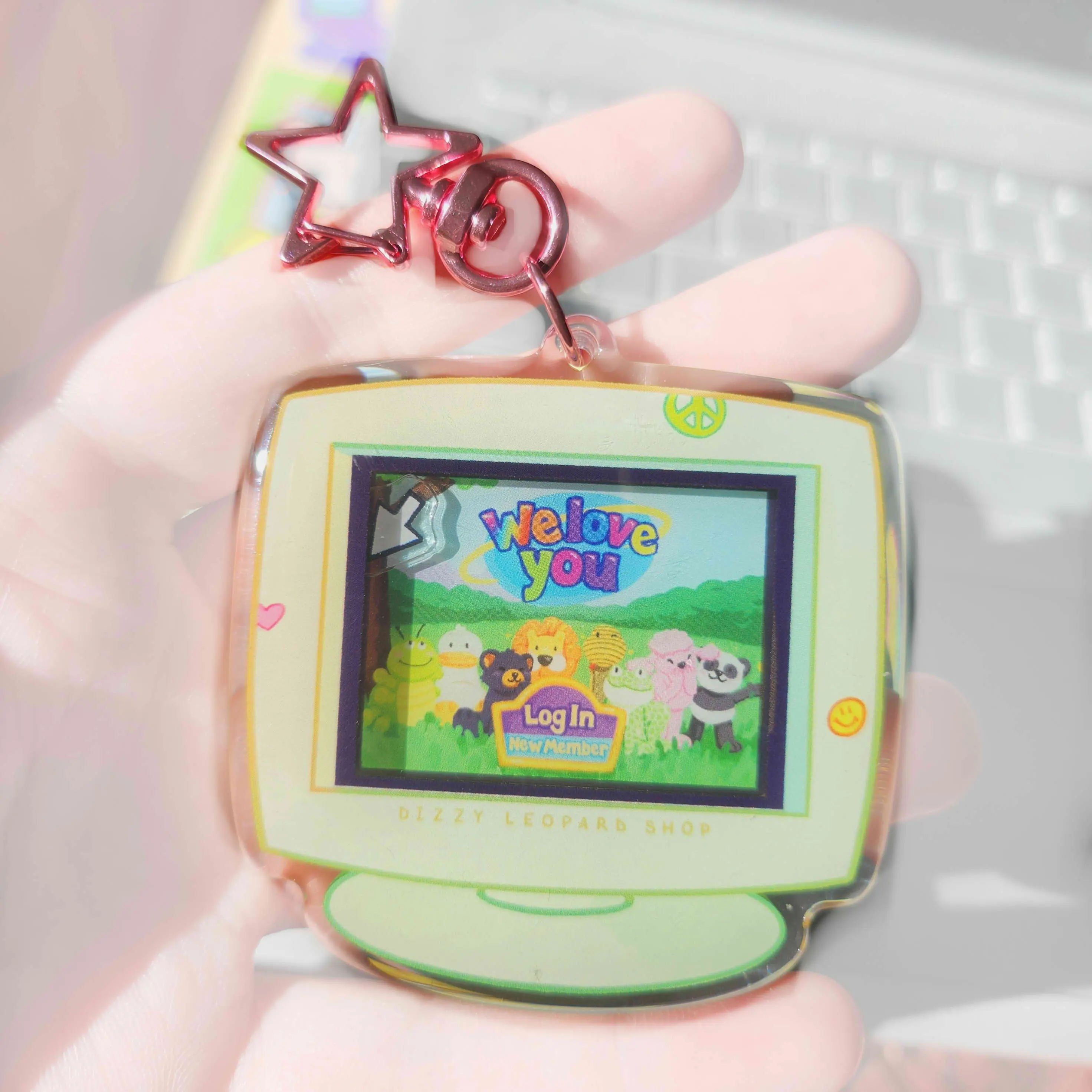 Webkinz Shaker Acrylic Keychain with Pink Star Clasp