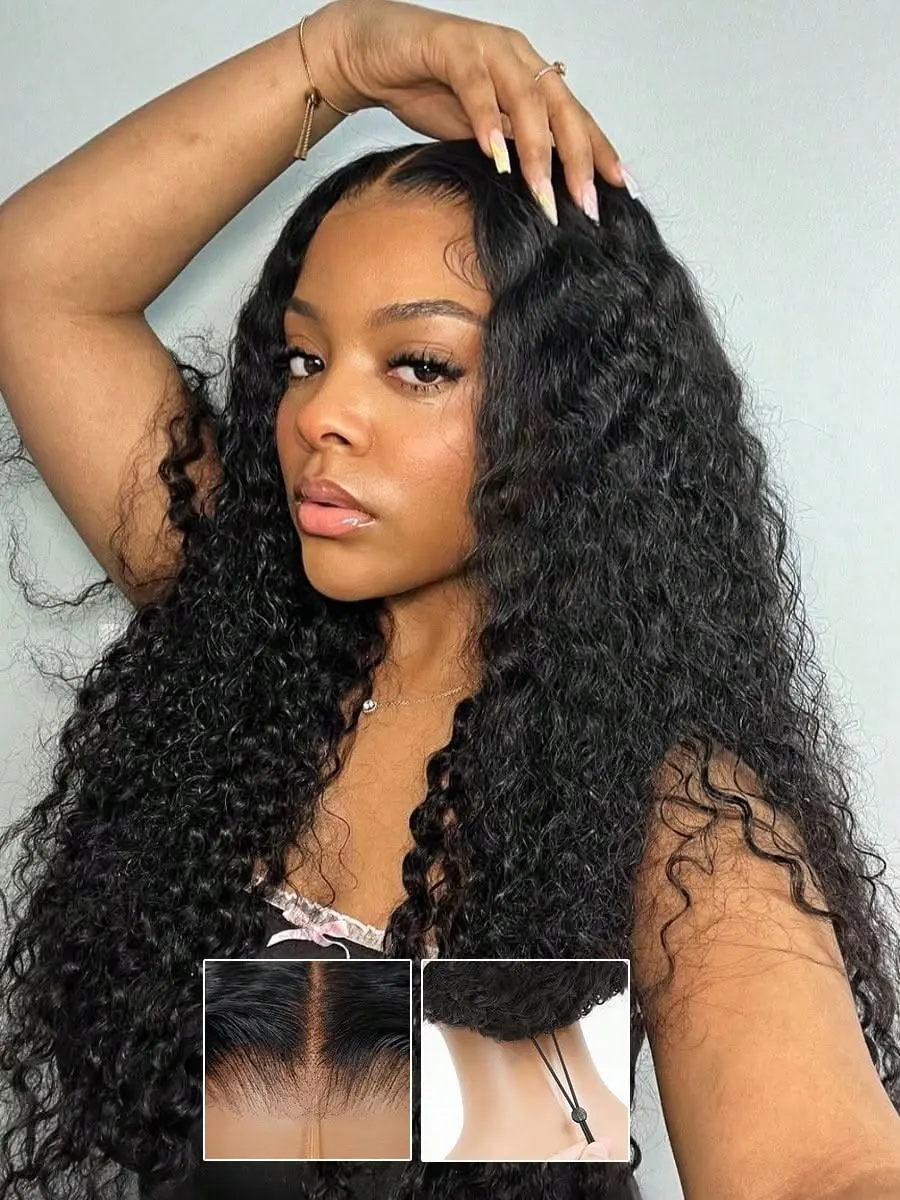 MYLOCKME Drawstring Glueless Brazilian Human Hair Wig - Adjustable, Pre-Plucked, Pre-Cut, 13x4 13x6 Deep Waves Long Wig for Black Females