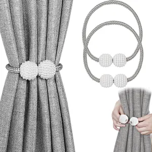 4 Pack Magnetic Curtain Tiebacks, Decorative Curtain Holdbacks for Window Décor (2 pcs Blue+2 pcs Grey)