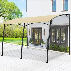 AECOJOY 13'x10' Beige Patio Awning Canopy for Decks & Porches Heavy-Duty Steel Frame UV-Resistant Polyester Fabric Weatherproof Outdoor Shade Shelter Sun Damage