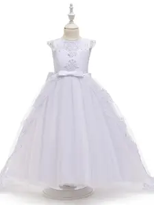 Kids Clothes Long Patchwork Lace Bow Trailing Skirt Ball Gown Children Performance Princess Formal Evening Party Pageant Prom Host Cocktail Embroidered Tulle Dress Flower Girls for all Season 4 to 14 Years