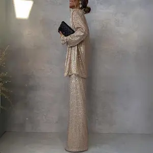 Women’s 2025 three-color sequin jacket and high-waisted casual pants two-piece set