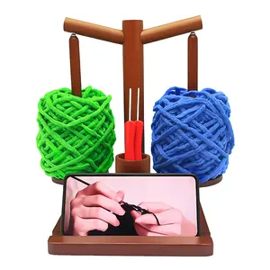 Wooden Magnetic Rotating Dual Axis Yarn Holder, Wooden Yarn Spinner, Phone Stand Included, Knitting Needle Stand, Ideal for Crochet and Knitting, Perfect Gift for Crafters