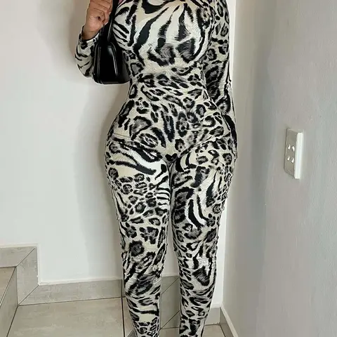 DOUCIU Trendy Personality Street Hip-Hop Versatile Casual Tight Sexy Hot Cool Women'S Thin Printed Long-Sleeved Jumpsuit Party Costume Costume For Parties