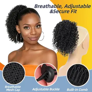 10 Inch Kinky Curly Drawstring Ponytail Extension for Black Women - Human Hair Feel, Natural Texture, Easy to Wear, Adjustable Drawstring, Heat Resist, Lightweight