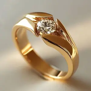 Modern Yellow Gold Promise Ring - Bold Statement Solitaire Ring for Women
