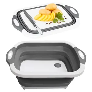 SSKT 3-in-1 Collapsible Cutting Board – Multifunctional Kitchen Sink Tub Basin with Drain, Chopping Board & Washing up Bowl – Space-Saving & Portable for Kitchen, Camping & Outdoor Use