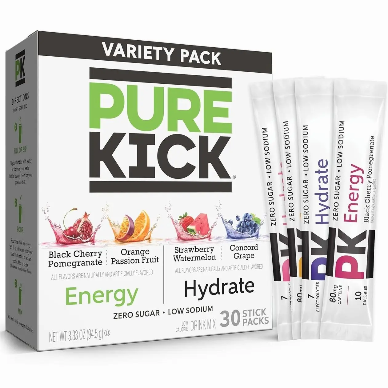 PURE KICK Energy and Hydrate Singles To Go Drink Mix Variety Pack ...