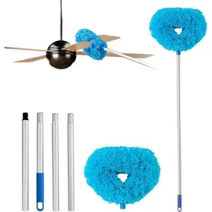 Ceiling Fan Cleaner Duster with Extension Pole, 1 Set Dust Removal Brush, Removable and Washable Microfiber Ceiling and Fan Duster, Cleaning Supplies, Home Care Supplies Blue