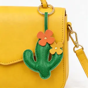 Cactus & Flower Leather Bag Charm, Cute Western Style Purse Accessory, Gold Ring Included.PU Leather Cactus-Shaped Keychain & Message us here Pendant - Cacti Decor Suitable for Handbag, Charms, Key Decorations, PU Leather Cactus for Daily