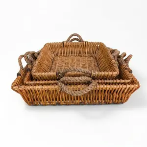 Set of 3 -Woven Willow Home Organization Baskets. Elegant 3-Piece Shelf & Towel Storage
