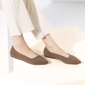 Flatgios Pointed-Toe Flat Knit Dress Shoes Comfortable Women's Shoes Women's Classic Soft Shoes Brown-11